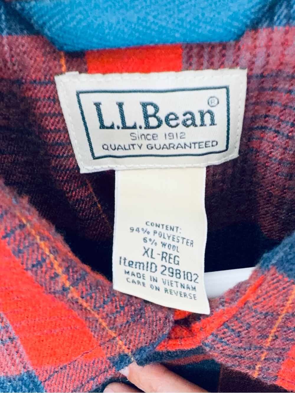 L.L. Bean Red and Navy Plaid Button-Down Flannel Shirt - Picture 3 of 3